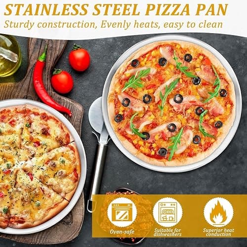 LemonRoad 18 Pcs Pizza Pan Riser Stands Sets Includes 6 Metal Pizzas Table Stands 6 Pan(11.8in) and 6 Wood Handle Pie Server, Pizza Rack Stand Pizzas Tray for Dessert Cheese Weddings Party(Silver) thumbnail 5