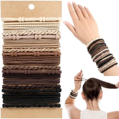 OHCISP Boho Hair Ties, 20 PCS of 4 Styles Cute Bands for Thick or Thin Hair, No Damage Elastic Bracelets, Brown Hair Accessories for Girls and Women - Image 1
