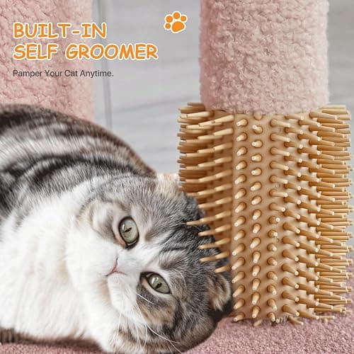 Athena Collection Small Cat Tree Condo with Sisal Scratching Post, 33 Inch Modern Cute Flower Cat Tree Tower with Cozy Perch Toy Ball for Indoor, Kittens, Pink thumbnail 7
