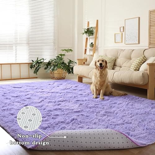DweIke Fluffy Lavender Purple Rugs for Bedroom Living Room, 3x5 Feet Soft Plush Shaggy Light Lilac Purple Girls Boys Kids Rug, Non-Slip and Machine Washable Carpet for Dorm Nursery Classroom Decor thumbnail 8
