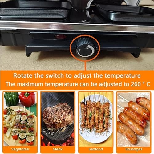 Raclette Grill, Indoor Grills Electric Smokeless Korean BBQ Grill Table, 2 in 1 Electric Griddle Nonstick with 8 Raclette Cheese Pans Adjustable Temperature Control 1300W Ideal for Family & Party Fun thumbnail 4