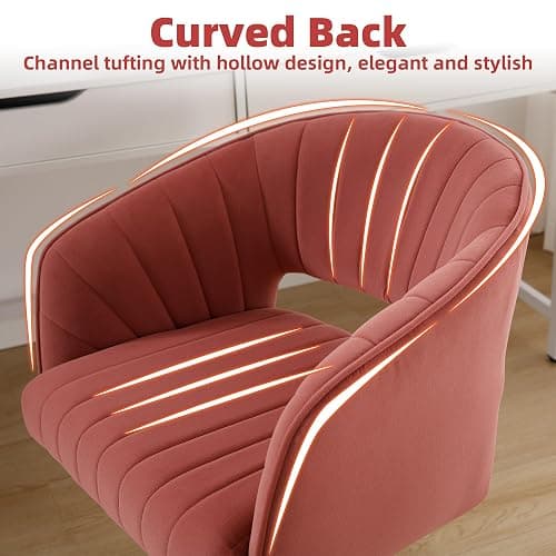 Westice Home Office Desk Chairs, Modern Velvet Desk Chair, Height Adjustable Swivel Vanity Chair with Golden Base, Ergonomic Chair for Vanity Study, Living Room Computer Room, Bean Paste Red thumbnail 8