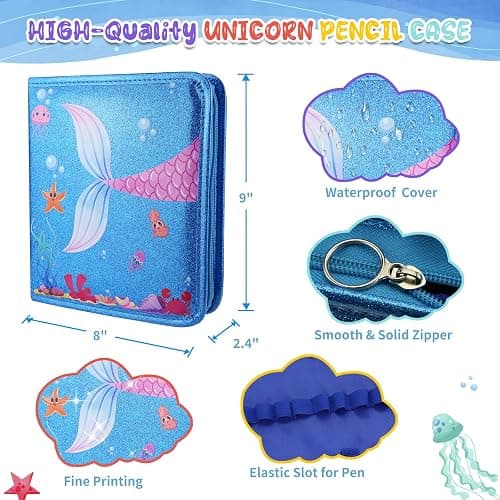 JAMIEWIN Markers Set with Glitter Mermaid Pencil Case, 59 Pcs Art and Craft Supplies Kit for Kids, Mermaid Gifts for Girls 4-9 Year Old for Christmas Birthday thumbnail 3