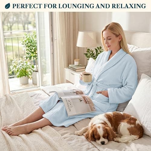 PAVILIA Womens Robe Fleece Plush Soft, Fluffy Fuzzy Cozy Warm Bathrobe, Shower Spa House Long Robe for Women thumbnail 5