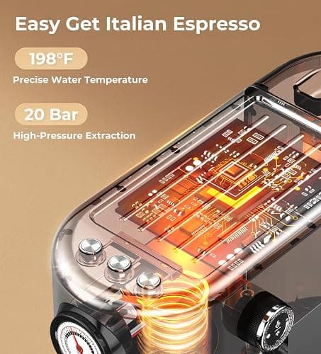 atatix 20 Bar Espresso Machine with Milk Frother, Compact Espresso Maker, Stainless Steel Coffee Machine with Precise Temp Control & 44oz Removable Water Tank for Latte, Cappuccino, Dark Grey thumbnail 6
