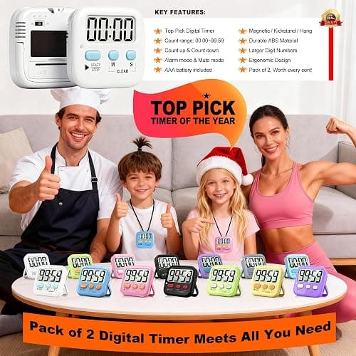 Antonki 2 Pack Digital Timer for Kids, Magnetic Countdown Kitchen Timers for Cooking, Egg, Classroom, Teacher, Exercise, Study, Oven - Battery Included thumbnail 7