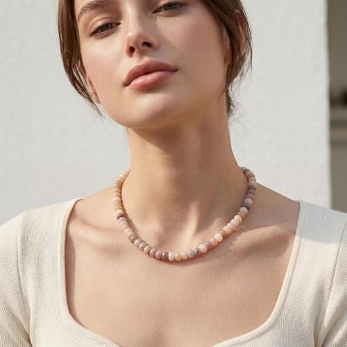 ROISE LADY Beaded Natural Stone Necklaces for Women Choker Gemstone Bead Summer Beach Jewelry Necklace thumbnail 2