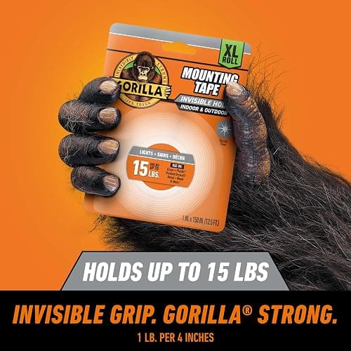 GORILLA Invisible Hold Mounting Tape, Clear, 1" x 150", 1-Pack | Holds up to 15 lbs, Clear Double-Sided Tape for Strong, Permanent Bond, Discreet Adhesive for Classroom and Study Space Setup thumbnail 2