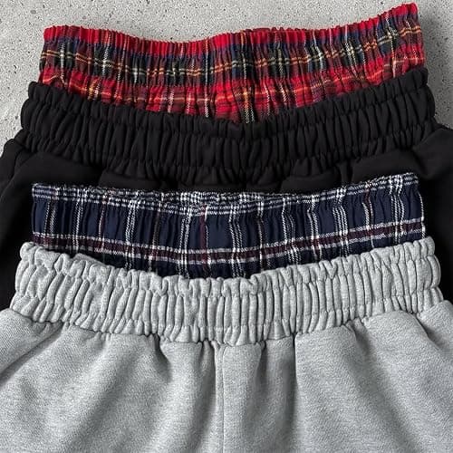 Double Waisted Sweatpants Men Vintage Plaid Double Waist Sweats Elastic Waisted Drawstring Loungewear Track Pants thumbnail 3