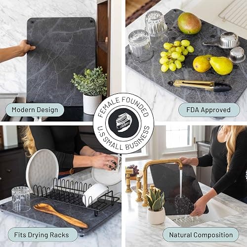 LARGE Siren Stone Natural Dish Drying Mat for Kitchen Counter - Premium Diatomaceous Earth Mat | Quick Drying, Super Absorbent | Non-Toxic, BPA-Free, Eco-Friendly | Female-Founded USA Brand (18"x14") thumbnail 4