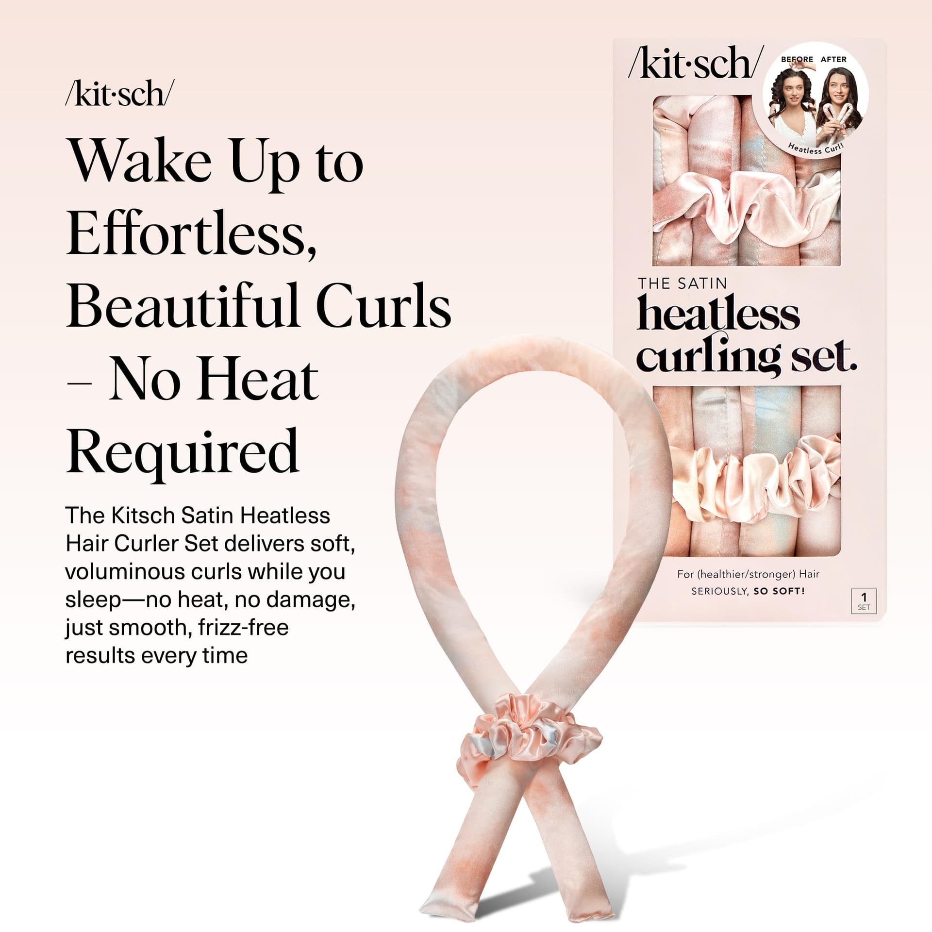 Kitsch Satin Heatless Curling Set - Hair Rollers for Effortless Heatless Curls | Sleep-In Hair Curlers | Includes Hot Rollers & Curling Rod Headband, Achieve Stunning Heatless Hairstyles, SunsetTieDye thumbnail 2