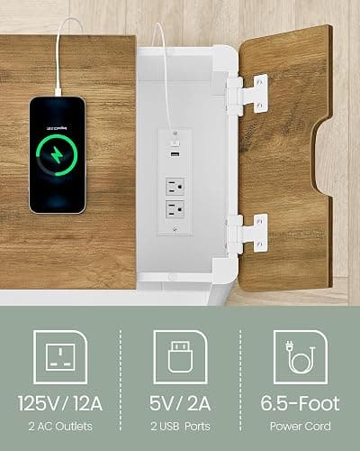 VASAGLE Side Table with Charging Station, End Table with USB Ports and Outlets, Nightstand with Storage, for Living Room, Bedroom, Modern Farmhouse Style, Rustic Walnut and White ULET318T14V1 - Rustic Walnut + White thumbnail 5