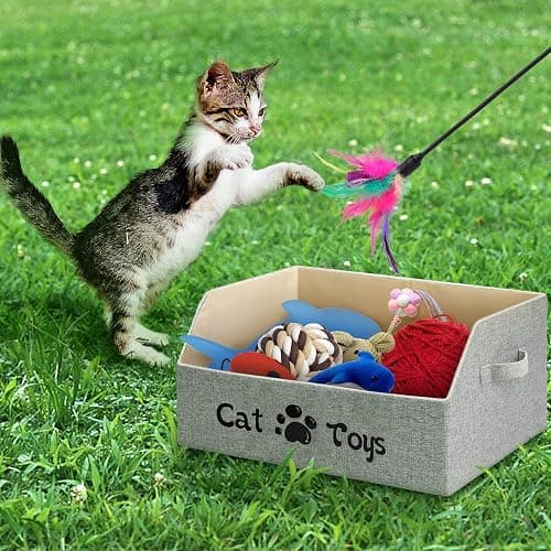 LOVSTORAGE 2X Thicker Large Cat Toy Bin Collapsible Cat Toy Box Sturdy Cat Toy Basket Kitten Toy Storage Bed for Organizing Cat Toys Treats Clothes and Accessories (Grey) thumbnail 5