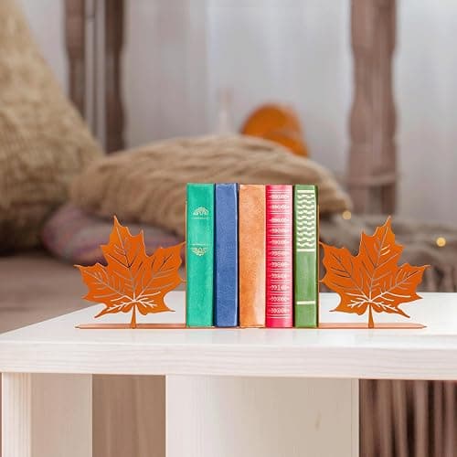 Maple Leaf Decor Bookends Leaves Decor for Fall Cute and Unique Novelty Book Ends for Kids Flower and Plant Room Decor(Orange Yellowk) thumbnail 2
