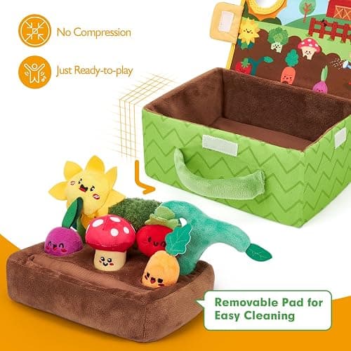 hahaland Baby Toys 6-12 Months - Fruits Vegetables Garden Plant Farm Plush | 6 Month Old Montessori Sensory Toys Carrot Flower with Rattles Mirror Squeaker Crinkle Tissues, 9 Month Old Gifts for Babies thumbnail 8