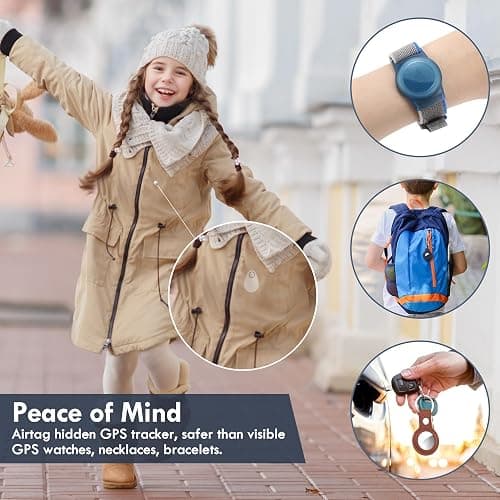 for Airtag Holder for Kids Hidden 4 Pack GPS Tracker Case, Anti-Removal for Airtag Silicone Case with Pins, Suitable for Children, Elderly, Pets, Backpack, Luggage(White, Blue) thumbnail 3