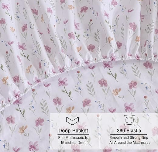 RUVANTI 100% Organic Cotton Sheets - Queen Sheet Set - 4 Piece Percale Weave Bedding, Crisp, Cooling & Breathable, Soft & Durable, 16" Deep Pocket, Hotel Quality Sábanas - Obsessed Stems thumbnail 7
