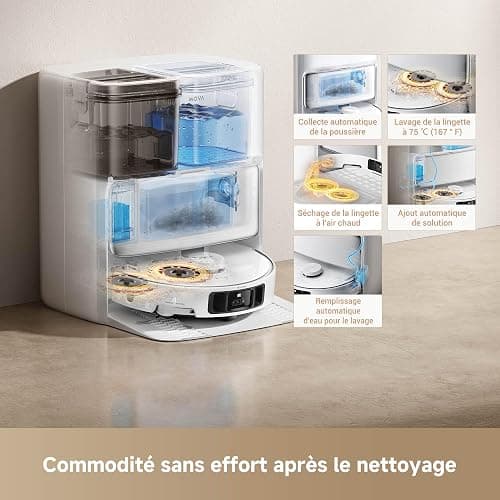 MOVA P50 Pro Ultra Robot aspirateur avec lingette adaptative, puissance d'aspiration de 19 000 Pa avec brosse anti-enchevêtrement, nettoyage automatique de la lingette et de la plaque de lavage à 75°C thumbnail 6