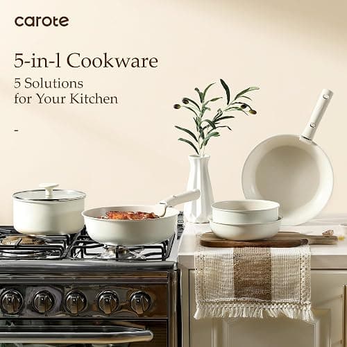 CAROTE 19pcs Pots and Pans Set Non Stick, Detachable Handle Cookware | Kitchen Cooking Sets, Space Saving, Dishwasher & Oven Safe, Non-Toxic, for Camping/RV/Traveling, Cream White thumbnail 9