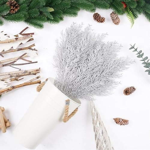 Christmas Glitter Stems 24pcs Artificial Pine Tree Picks for Christmas Tree Ornaments fillers, DIY Xmas Wreath, Crafts, Garland, Holiday, Party, Wedding and Home Decoration (Silver) thumbnail 4
