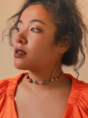 MINACHI Multi Color Beads Necklace, Natural Stone, Pattern Beads, Bohemian Style, Gift Jewelry for Women thumbnail 3