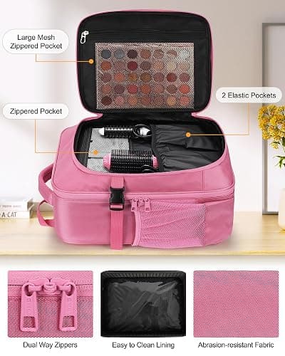 Relavel Makeup Backpack, Professional Travel Train Case Makeup Artist Kit Set Bag for Women Extra Large Cosmetic Organizer, Brush Storage Holder, with Adjustable High Dividers, Rose Pink thumbnail 4