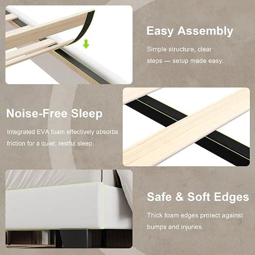 Einhomn Queen Size Bed Frame with Headboard, Upholstered Velvet Platform Bedframe with Solid Wooden Slats, Noise-Free, No Box Spring Needed, Easy Assembly, White thumbnail 8