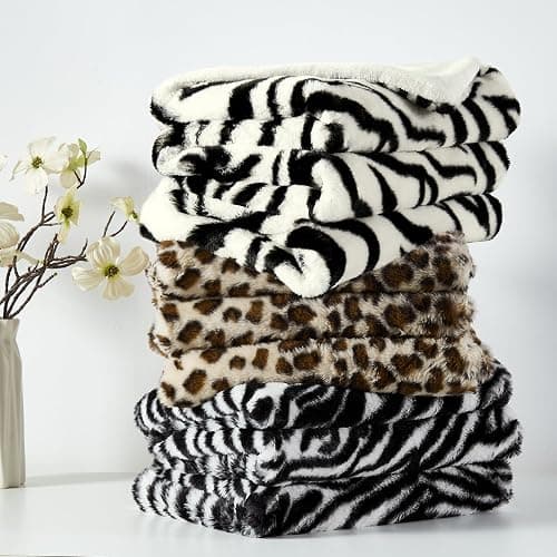JONIYEAR Soft Fluffy Zebra Print Faux Rabbit Fur Throw Blanket 50" x 60", Luxury Cozy Shaggy Fuzzy Blankets, Reversible Cute Warm Animal Printed Blanket for Women Winter,Washable,Cream White and Black thumbnail 7