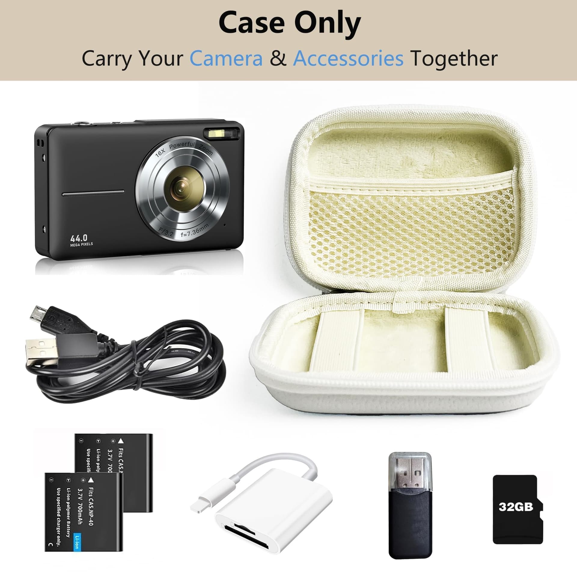 Digital Camera Case Compatible with CAMKORY/for Kodak PIXPRO/for Lecran/for VAHOIALD/for Canon IXUS 285 HS, Small Travel Cameras Storage Holder for Accessories SD Card (White) thumbnail 3