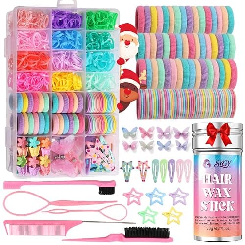 Hair Accessories for Girls, 1350P Colorful Hair Ties with 44P Hair Clips, Glitter Butterfly Hair Clips, Hair Wax Stick, Butterfly Hair Claws, Hair Barrettes with Comb Set&Organizer Box, Christmas Gift - Image 1