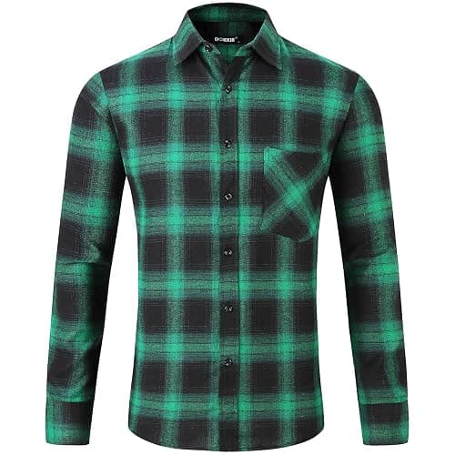 DOKKIA Men's Casual Dress Long Sleeve Buffalo Plaid Checkered Fitted Flannel Shirt - Image 1
