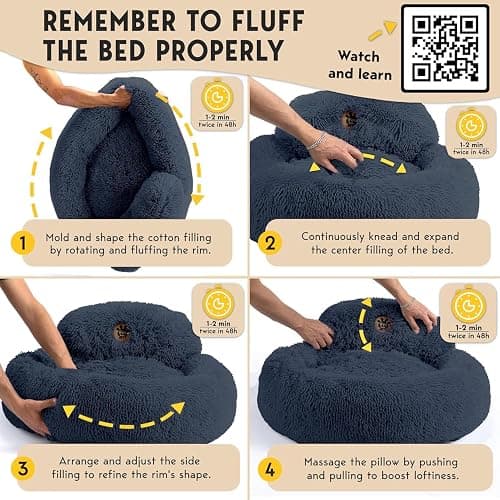 PetJett Calming Dog Bed Medium Size Dog - 30'' Donut Bed, Anti-Slip & Washable Super Soft Fluffy Plush Round Bed, Anti-Anxiety Premium Comfort Pet Bed, Fits Dogs up to 45 lbs - Dark Grey thumbnail 6