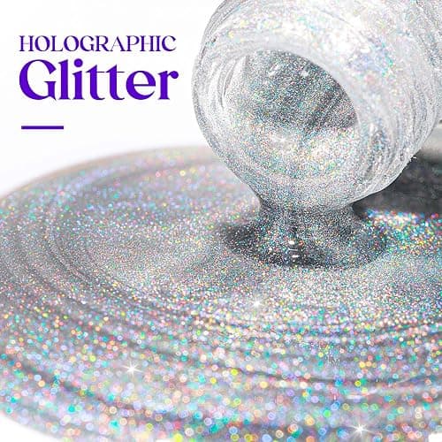 MIZHSE Holographic Nail Polish, Silver Glitter Nail Polish Air Dry Fast, 15 ml 0.5 fl oz High Glossy Shiny Nail Pigment Oil-based Laser Iridescent Nail Lacquer Chrome Halo Nail Art Salon Manicure Home thumbnail 2