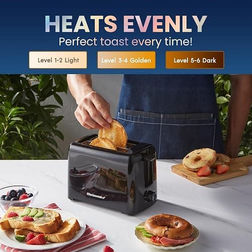Elite Gourmet ECT1027B Cool Touch Toaster with 6 Temperature Settings & Extra Wide 1.25" Slots for Bagels, Waffles, Specialty Breads, Puff Pastry, Snacks, ETL Certified, 2 Slices, Black thumbnail 2