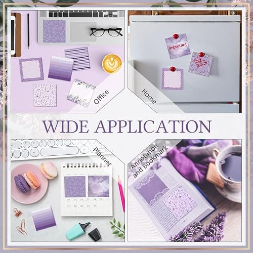 Saypacck 9 Pcs Aesthetic Sticky Notes Cute Pastel Self Stick Notepads Easy to Post Desk Supplies for Home Office Decor School Accessories Women Birthday Coworker Gifts(Purple) thumbnail 6