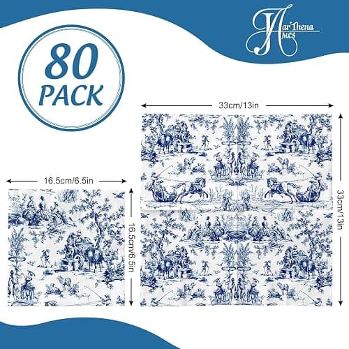 JarThenaAMCS 80 Sheet Blue White Paper Napkins French Village Printed Disposable Napkins Farmhouse Decorative Luncheon Dinner Napkins for Party Supplies Table Decor, 6.5 x 6.5 Inch thumbnail 2