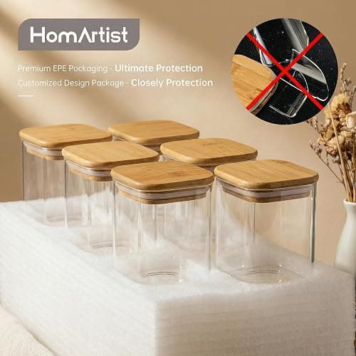 HomArtist Square Glass Jars with Bamboo Lids 79 FL OZ [Set of 3], Glass Canisters with Airtight Lid, Glass Food Storage Containers for Spaghetti, Fettuccine, Linguine,Pasta, Best for Kitchen & Pantry thumbnail 7