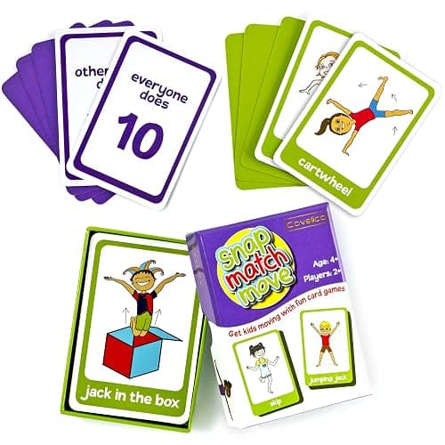 Covelico Exercise Cards for Kids, Play PE Games with 20 Exercises, 52 Cards | PE Teacher Must Haves, Solo or Group Play, Indoor Classroom Recess Games, Home School Therapy, Snap Memory Go Fish, Ages 4+ thumbnail 10