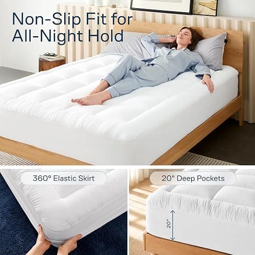 Niagara Sleep Solution 100% Cotton Top Full Non-Slip Mattress Topper - Cloud-Like Mattress Pad for Back Pain Relief - Extra-Grip, Breathable & Naturally Cooling for Hot Sleepers, White thumbnail 9