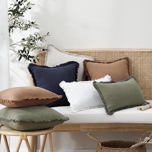 Foindtower Boho Linen Fringe Lumbar Throw Pillow Covers 12×20 Olive Green | Set of 2 Decorative Farmhouse Cushion Cover,Soft Cozy Accent Pillowcase with Tassels,Home Decor for Sofa Couch Living Room thumbnail 2