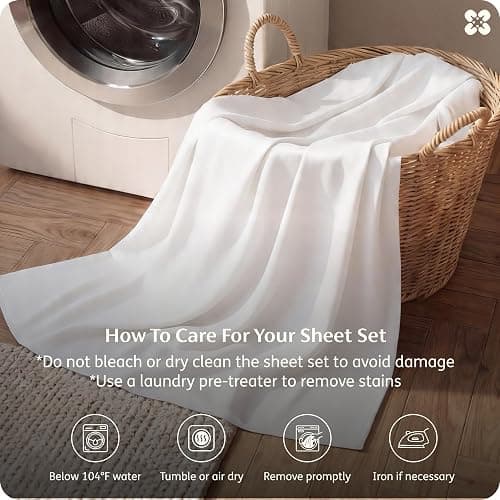Bedsure PureWoven 100% Rayon Derived from Bamboo, Full Size Sheets, 4 PCS | Cooling Sheets for Hot Sleepers, Breathable & Silky Soft, 16" Deep Pocket, Hotel Luxury Bedding, White thumbnail 8