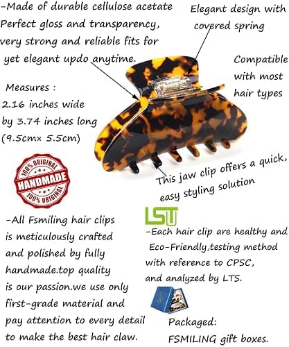2 Pack Big Hair Claw Clips Tortoise Shell Nonslip Large Claw Clip For Women Celluloid Leopard Print Jaw Clips For Thick Hair thumbnail 3