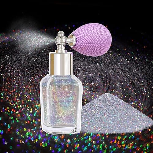 Yosca Body Glitter Spray, 30ML Loose Laser Body Shimmer Powder Holographic Hair Spray Silver Glitter Sparkle Highlighter Makeup Festival Rave Accessories for Clothes Hair Face Nail Art - Rainy Rainbow - Rainy-Rainbow