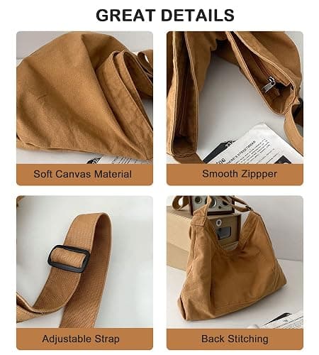 BASICPOWER Canvas Messenger Bag, Hobo Crossbody Shoulder Tote Bags Lightweight for Women and Men thumbnail 5