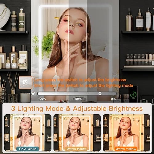 FIONESO Vanity Desk with LED Light Mirror & Power Outlet, 8 Drawers, 6 Storage Shelves, 3 Color Modes & Adjustable Brightness Makeup Vanity, Corner Vanity, L Shape Vanity, 39.4”-64.9" Desk, Black thumbnail 6