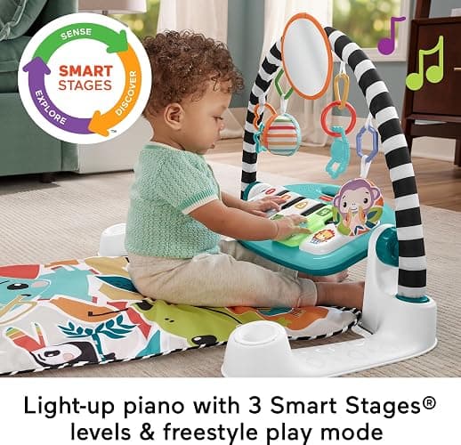 Fisher-Price Baby Playmat Glow and Grow Kick & Play Piano Gym, Blue Musical Learning Toy with Developmental Activities for Newborns 0+ Months - Light Blue thumbnail 5