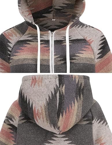 COWOKA Women's Aztec Print Pattern Western Ethnic Half Zip Long Sleeve Pullover Hoodie Sweatshirt thumbnail 4