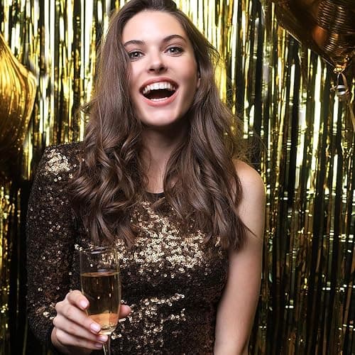 2 Pack Gold Backdrop Birthday Decorations Foil Curtain Backdrop Gold Streamers Dance Party Decorations Photo Booth Props for Bachelorette Decorations Christmas Halloween New Years Eve Party Supplies thumbnail 4