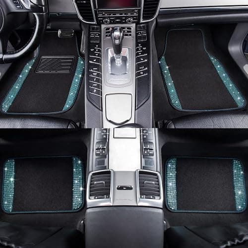 CAR PASS Bling Rhinestones Diamond Waterproof Car Floor Mat, Crystal Sparkly Shining Glitter Carpet, Anti-Slip PVC Heel Pad Universal for Interior Auto SUV,Sedan,Van,4pcs Girly Women Mint Teal Diamond thumbnail 4