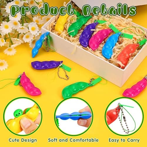 6 PCS Squeeze Bean Keychain, Edamame Pea Keychain Fidget Toys, Colorful Soybeans Fidget Toys Gifts for Kids Adults Stress Relief, Keyring, , Decoration, Party Favors Supplies thumbnail 4
